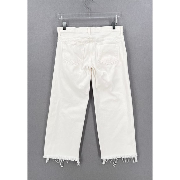 SIMON MILLER Lamere Crop Jeans Womens 27 White Straight Leg Raw Hem Rigid Denim - Picture 3 of 14
